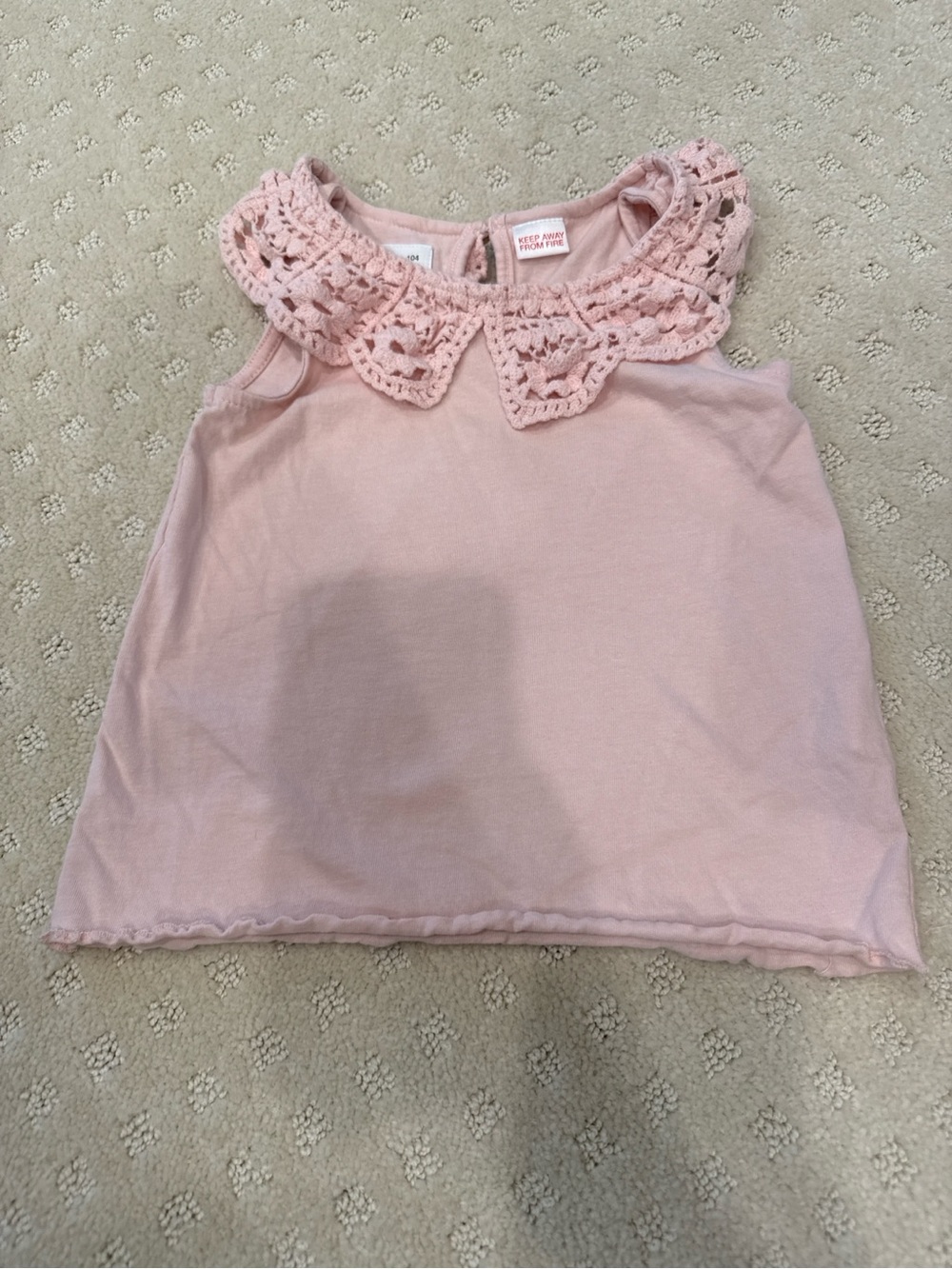 Zara Girls Pink Crochet Collar Sleeveless Top Size 4